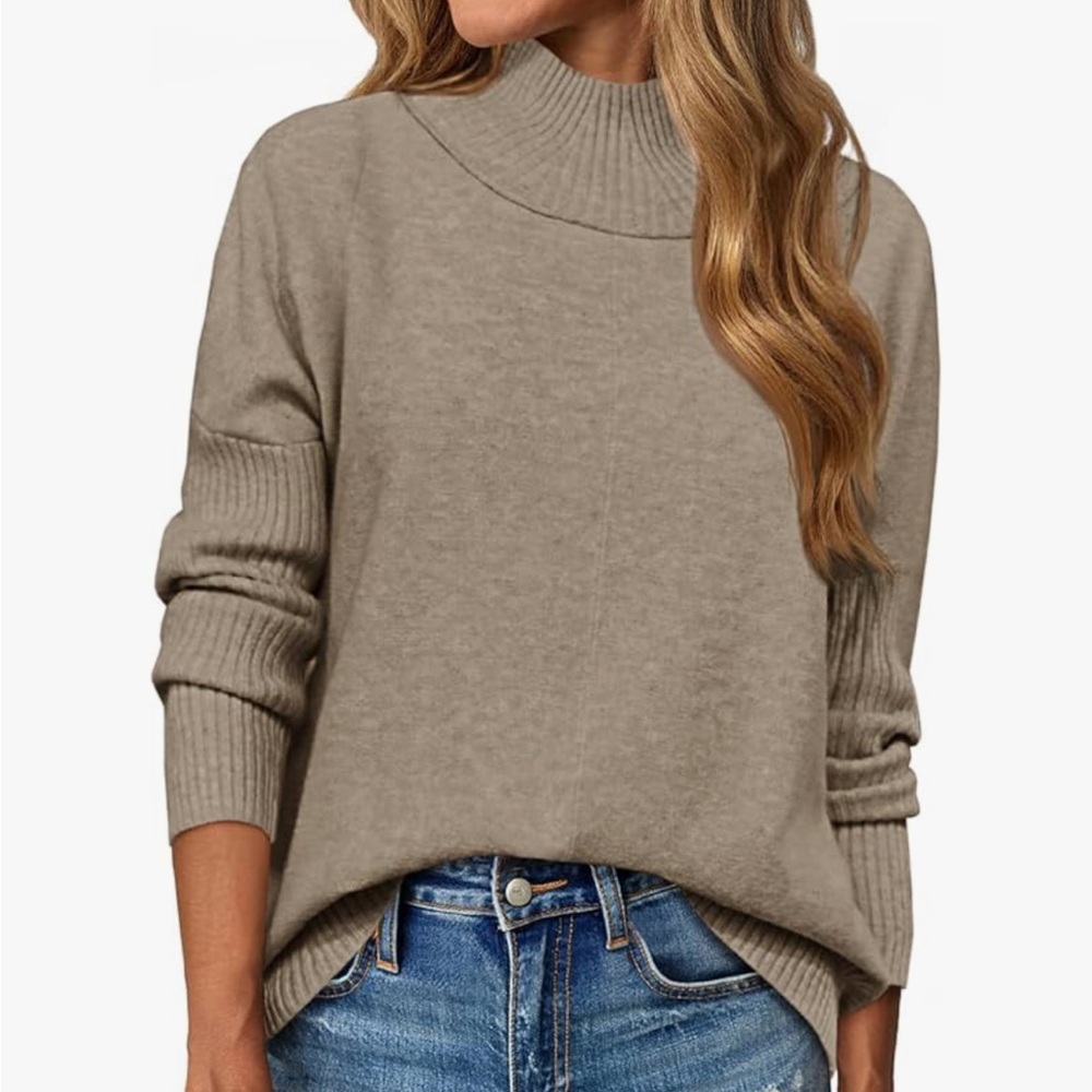 Amazon Khaki/Taupe Turtleneck Cozy Knit Sweater. Size S